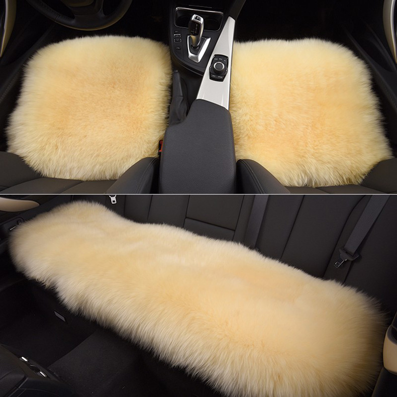 3pcs Long Wool Car Seat Pads Auto Fur Mats Furry Interior Cushion Winter Warm