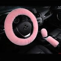 3pcs Plush Car Interior Steering Wheel Covers Winter Faux Wool Hand Brake & Gear Cover Sets