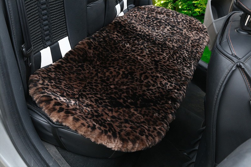 3pcs Retro Leopard Print 100% Wool Car Seat Pads Winter Warm Universal Sheepskin Fur Mats