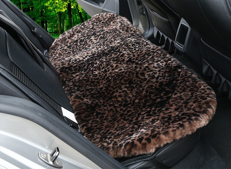 3pcs Retro Leopard Print 100% Wool Car Seat Pads Winter Warm Universal Sheepskin Fur Mats