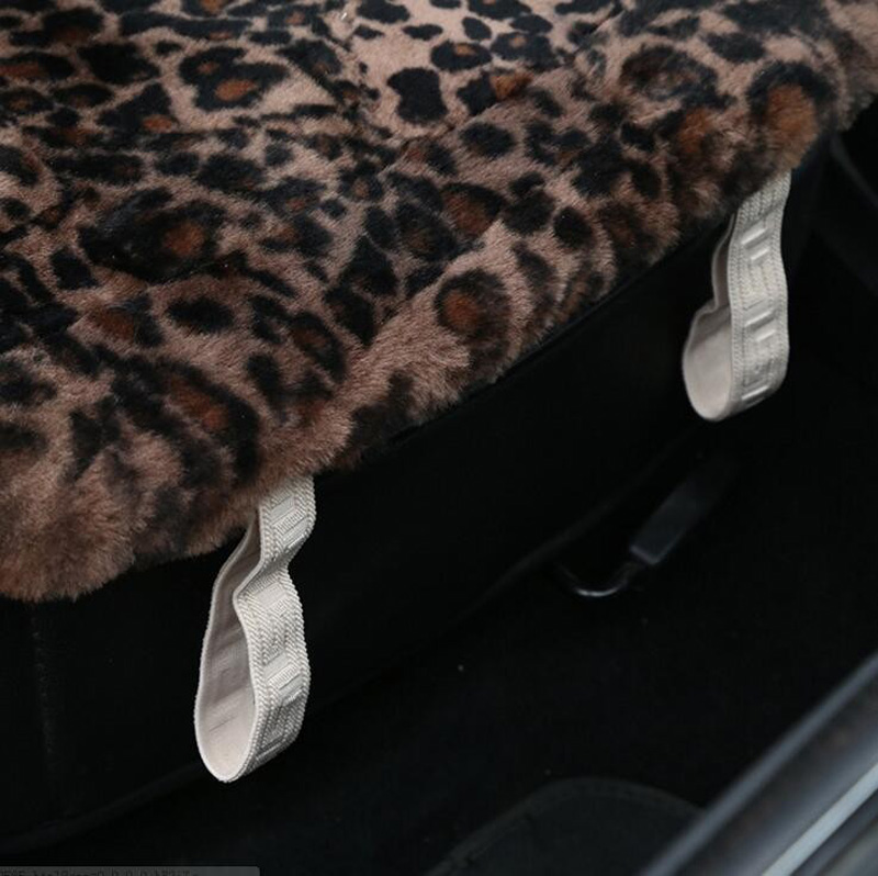 3pcs Retro Leopard Print 100% Wool Car Seat Pads Winter Warm Universal Sheepskin Fur Mats