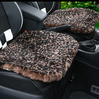 3pcs Retro Leopard Print 100% Wool Car Seat Pads Winter Warm Universal Sheepskin Fur Mats