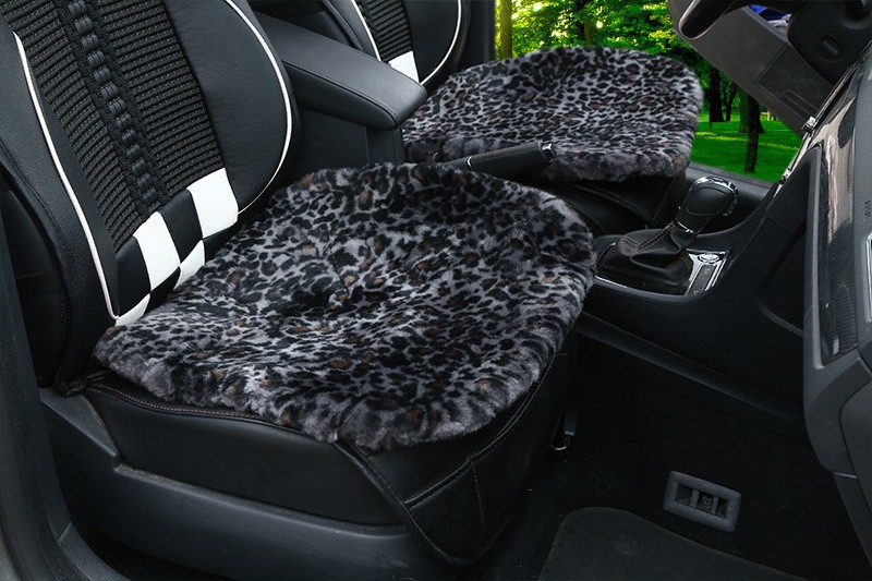 3pcs Retro Leopard Print 100% Wool Car Seat Pads Winter Warm Universal Sheepskin Fur Mats