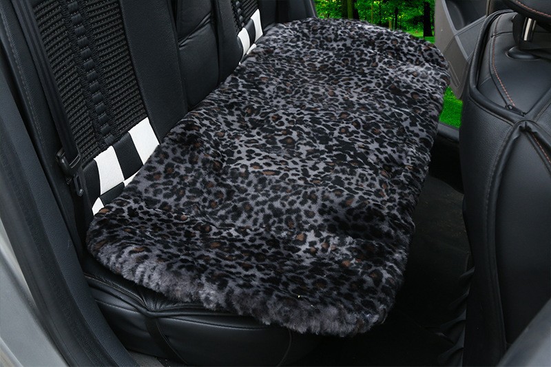 3pcs Retro Leopard Print 100% Wool Car Seat Pads Winter Warm Universal Sheepskin Fur Mats