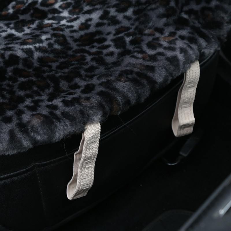 3pcs Retro Leopard Print 100% Wool Car Seat Pads Winter Warm Universal Sheepskin Fur Mats