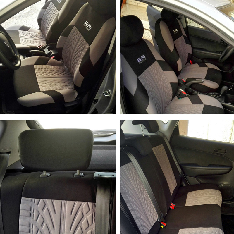 9pcs Classic Man Polyester Fabric Universal Car Seat Covers Tread Patterns Protector Interior