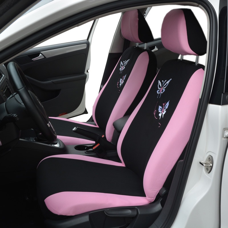 Cute Butterfly Embroidery Universal Car Seat Cover Women Polyester Styling - Pink