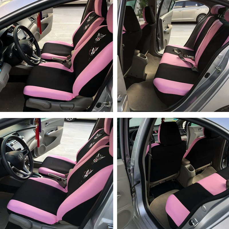 Cute Butterfly Embroidery Universal Car Seat Cover Women Polyester Styling - Pink