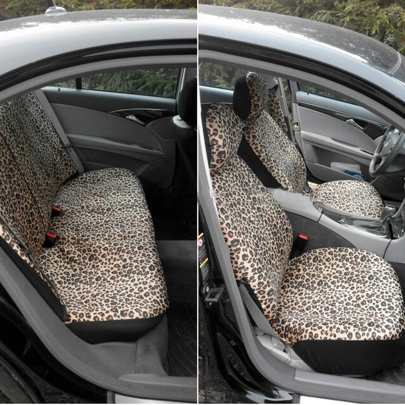 Fashion Leopard Print Car Seat Covers Women Plush Universal Fit Most SUV 12pcs