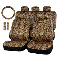 Fashion Leopard Print Car Seat Covers Women Plush Universal Fit Most SUV 12pcs