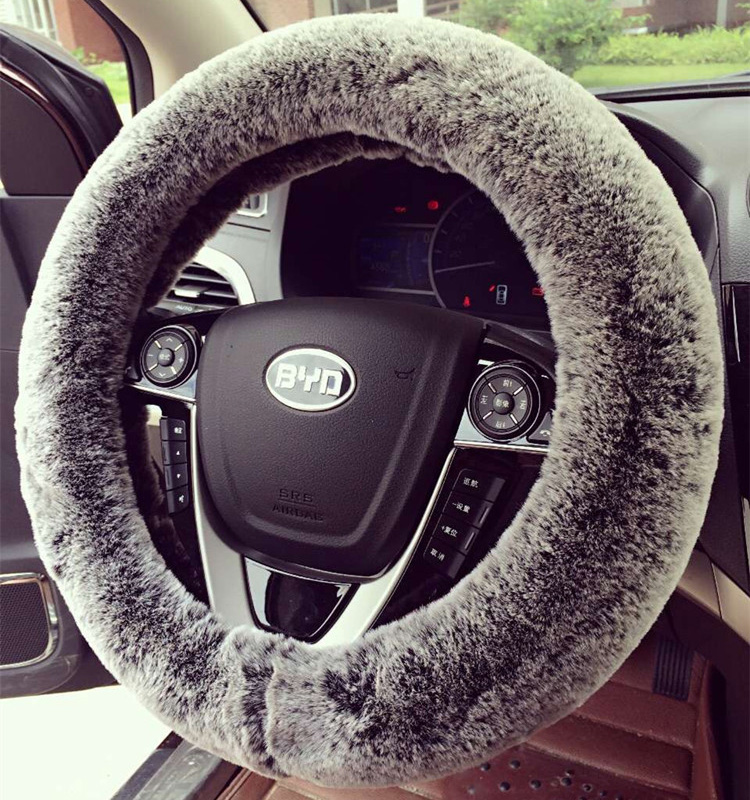 Imitation Rex Rabbit Fur Automobile Steering Wheel Covers Winter Warm Soft Plush 15 Inch