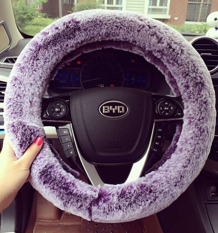 Imitation Rex Rabbit Fur Automobile Steering Wheel Covers Winter Warm Soft Plush 15 Inch