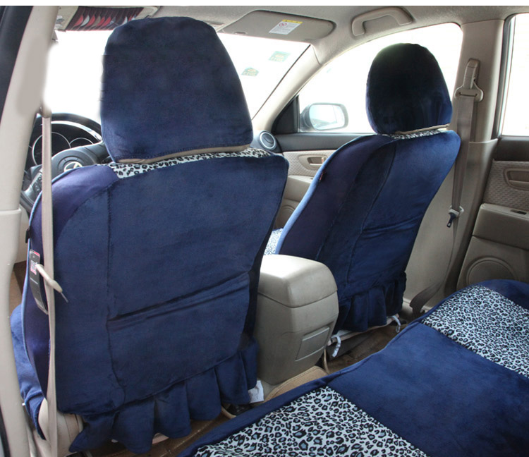 Leopard Print Universal Car Seat Cover Women Short Pulsh Protector Styling 10pcs Sets