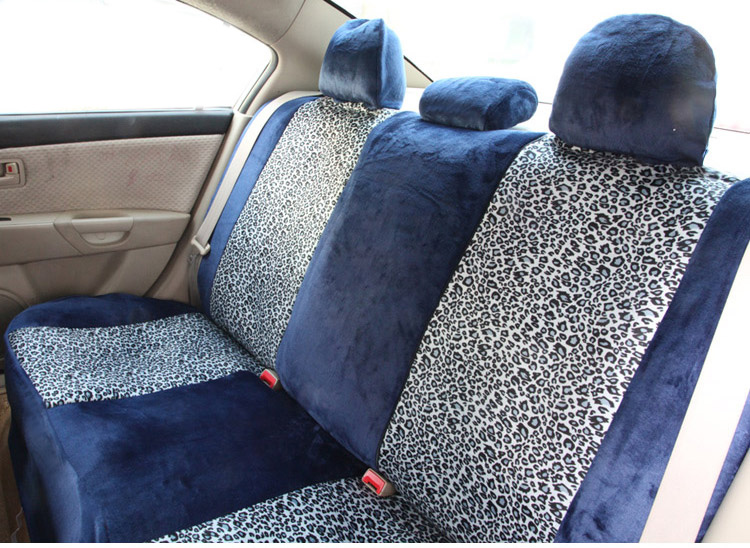 Leopard Print Universal Car Seat Cover Women Short Pulsh Protector Styling 10pcs Sets