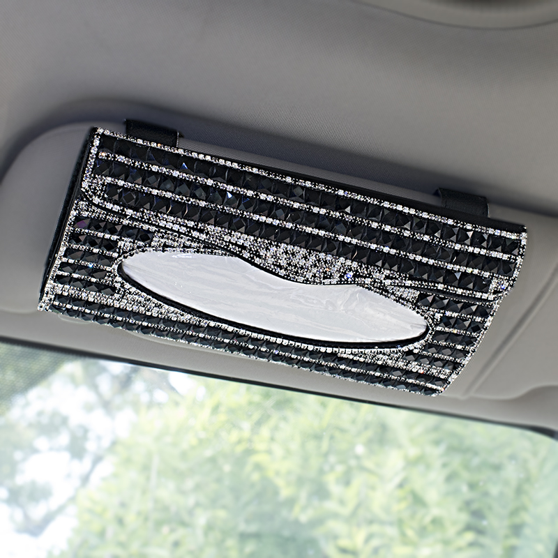 Luxury Crystal Car Hang Tissue Paper Box Case For Women Diamond Auto Sun Visor Holder Cover