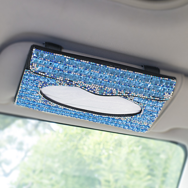 Luxury Crystal Car Hang Tissue Paper Box Case For Women Diamond Auto Sun Visor Holder Cover