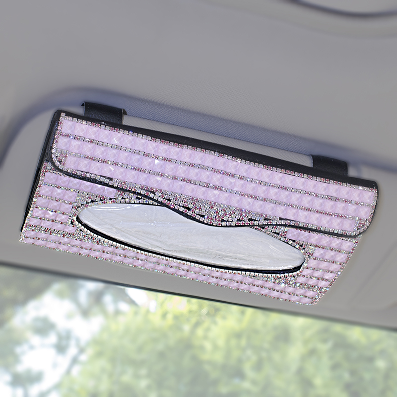 Luxury Crystal Car Hang Tissue Paper Box Case For Women Diamond Auto Sun Visor Holder Cover