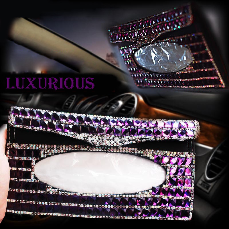 Luxury Crystal Car Hang Tissue Paper Box Case For Women Diamond Auto Sun Visor Holder Cover