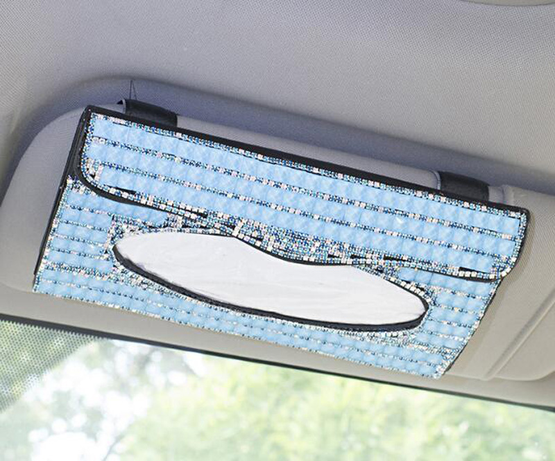 Luxury Crystal Car Hang Tissue Paper Box Case For Women Diamond Auto Sun Visor Holder Cover