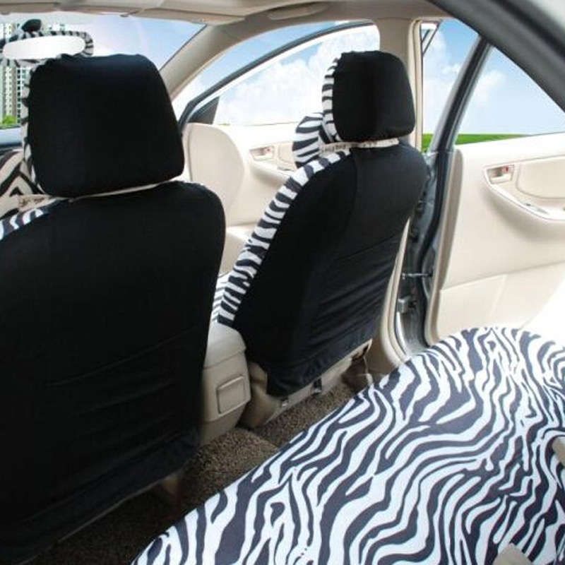 Luxury Short Plush Zebra Stripe Cars Seat Covers Universal Shoulder Pad 12pcs Set - White