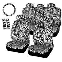 Luxury Short Plush Zebra Stripe Cars Seat Covers Universal Shoulder Pad 12pcs Set - White