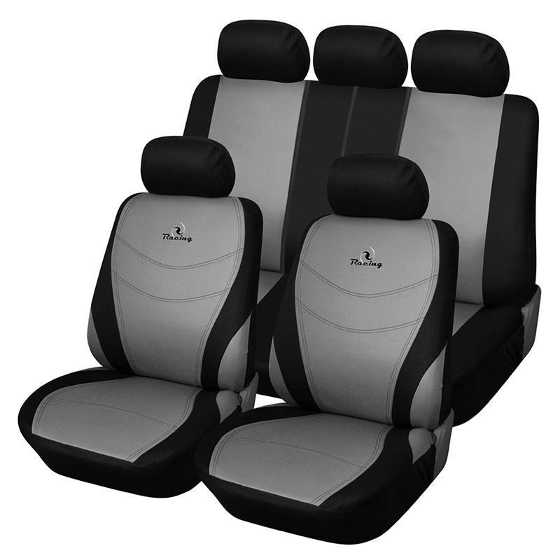 Universal Man 9pcs Polyester Fabric Racing Embroidery Auto Front & Rear Seat Covers