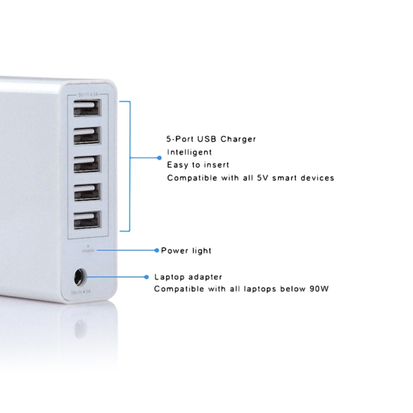 OEM/ODM AF-1001905 Adapter 5-USB Power Adapter for Laptop Apple Android Cell Phone Blurtooth Device