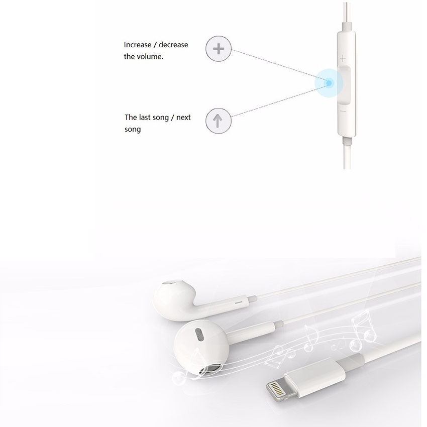 OEM/ODM AF-E700 HiFi 120CM Lighting In-Ear Earphone for iPhone 7 & iPad Earpods with 8-Pin Connector